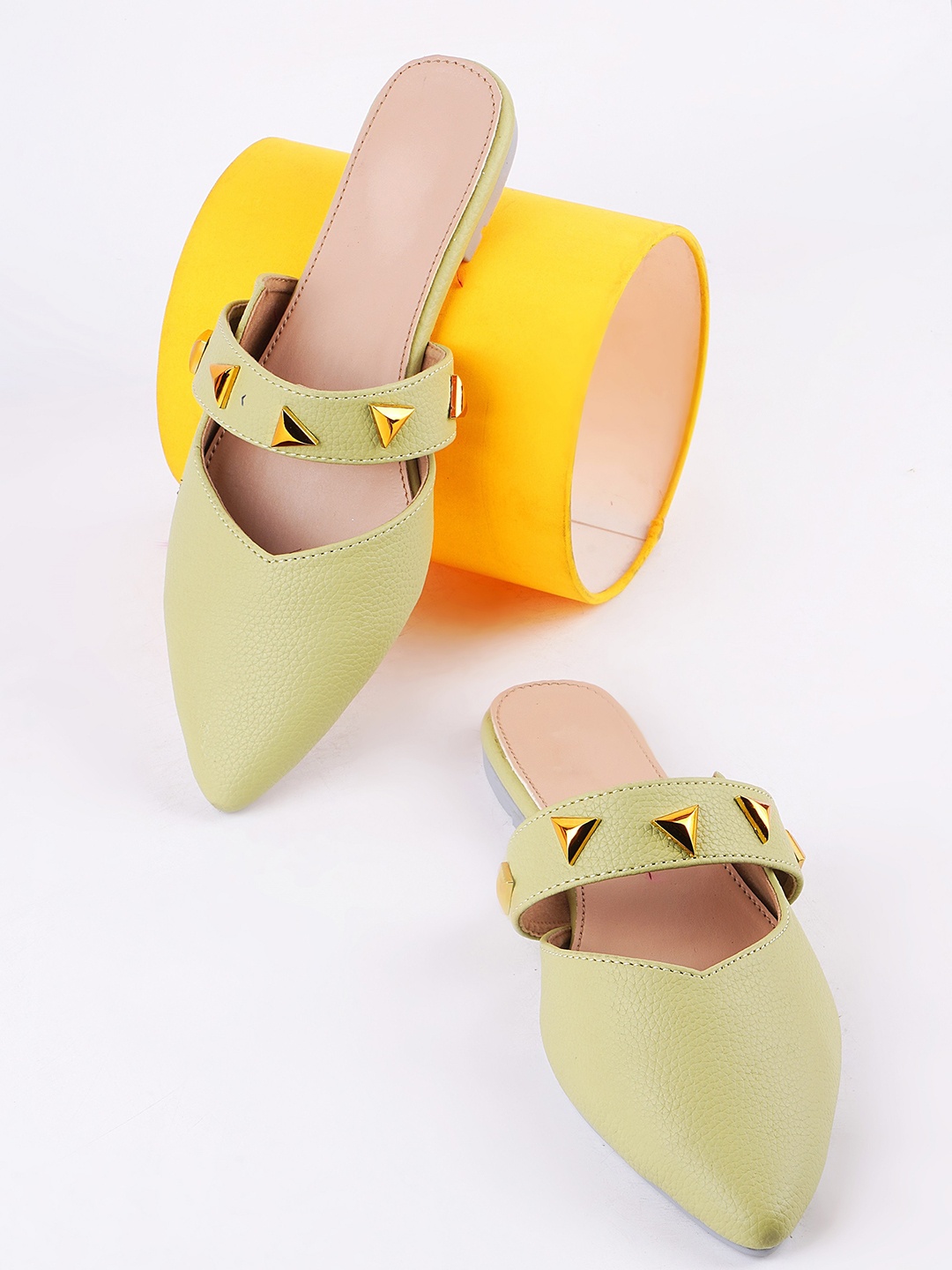 

Try Me Textured Studded Pointed Toe Mules, Green