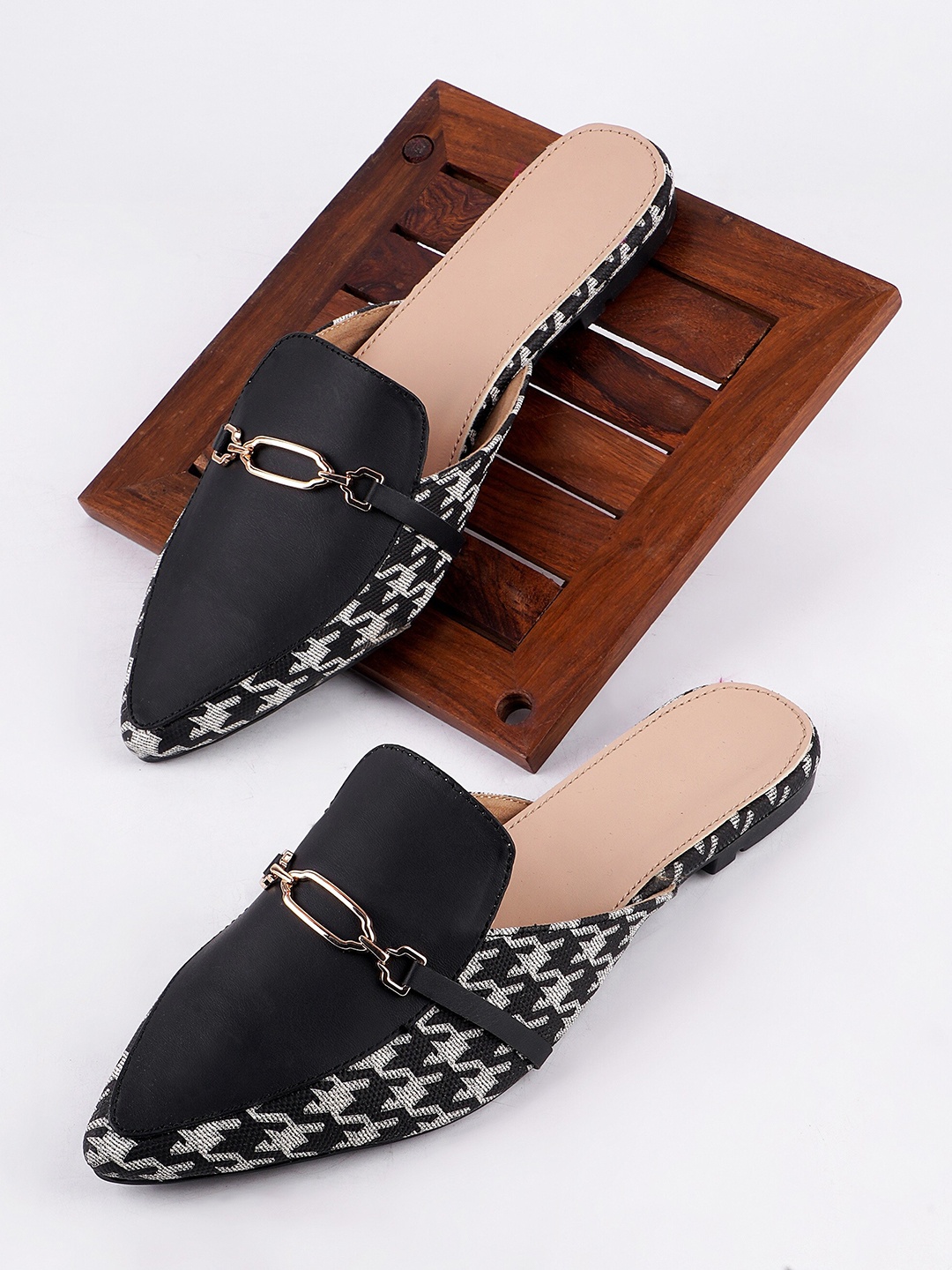 

Try Me Printed Buckle Detail Mules, Black