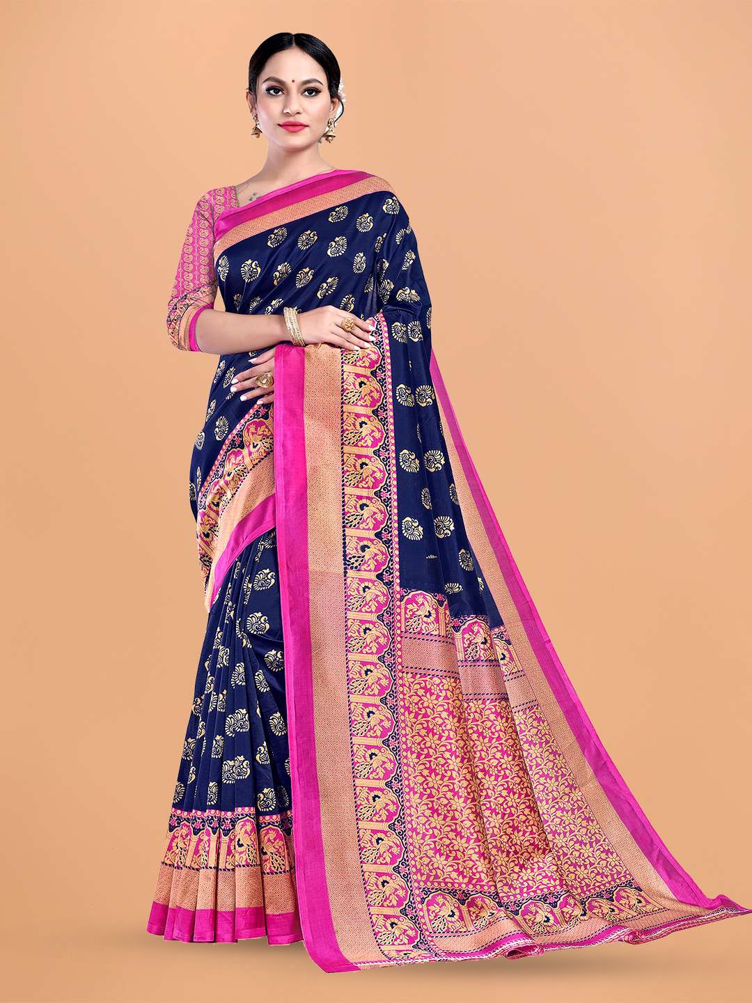

Mitera Blue Floral Printed Saree