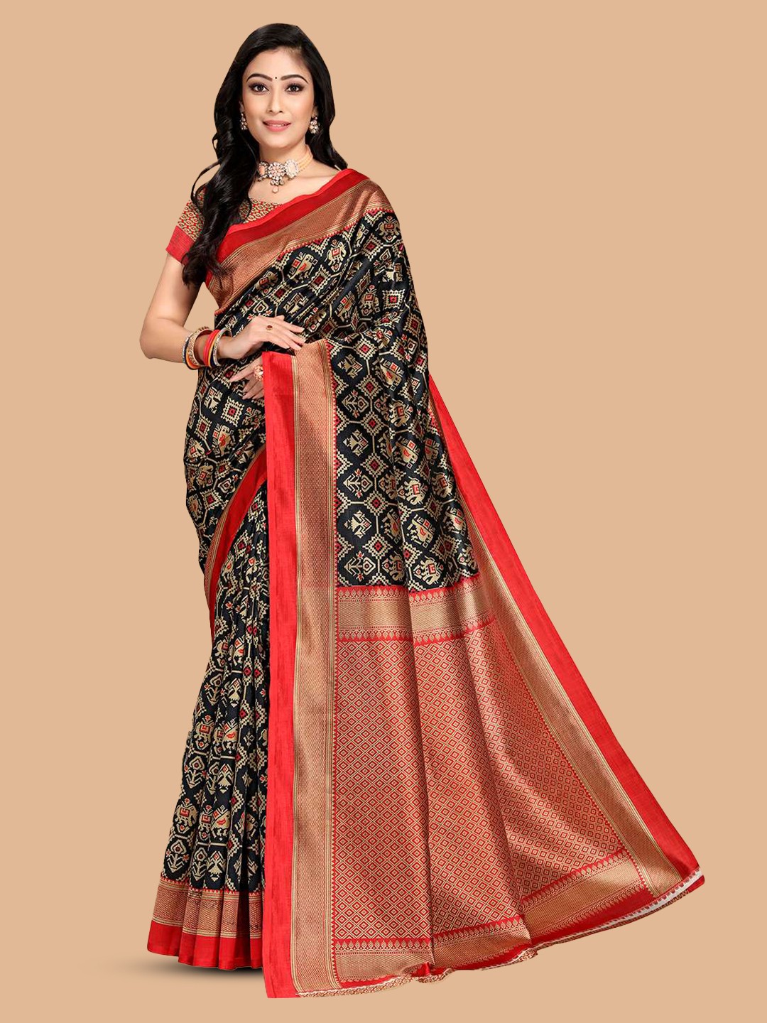 

Mitera Black Ethnic Motifs Printed Saree