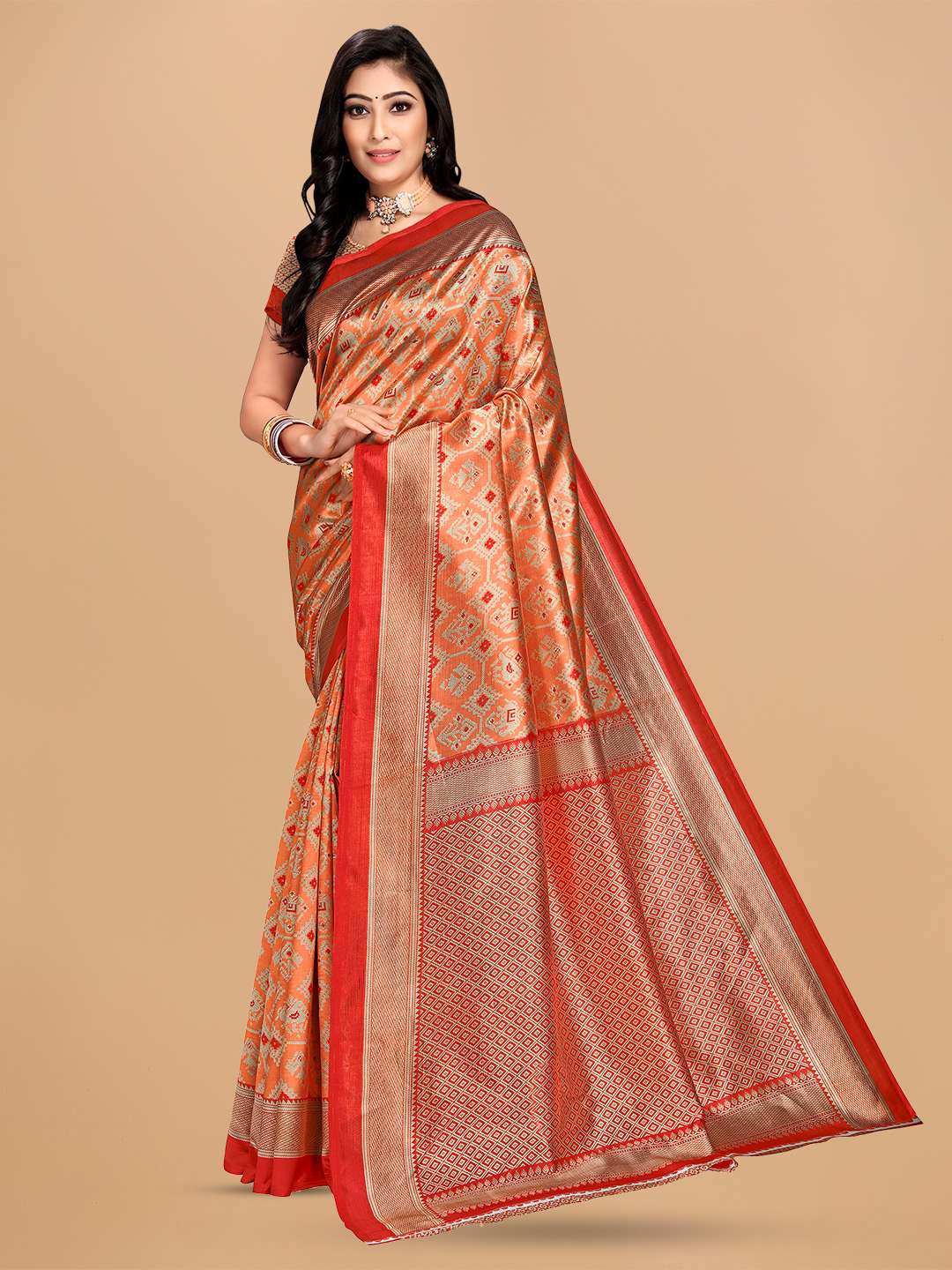 

Mitera Orange Ethnic Motifs Printed Saree