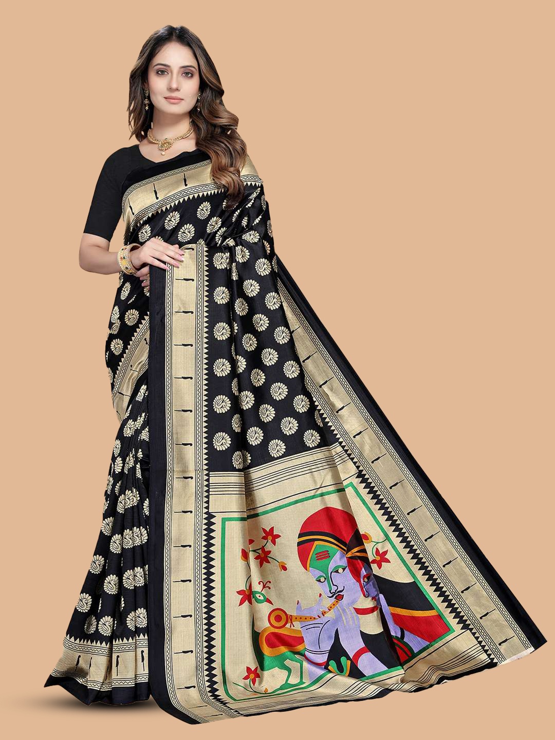 

Mitera Woven Design Zari Saree, Black