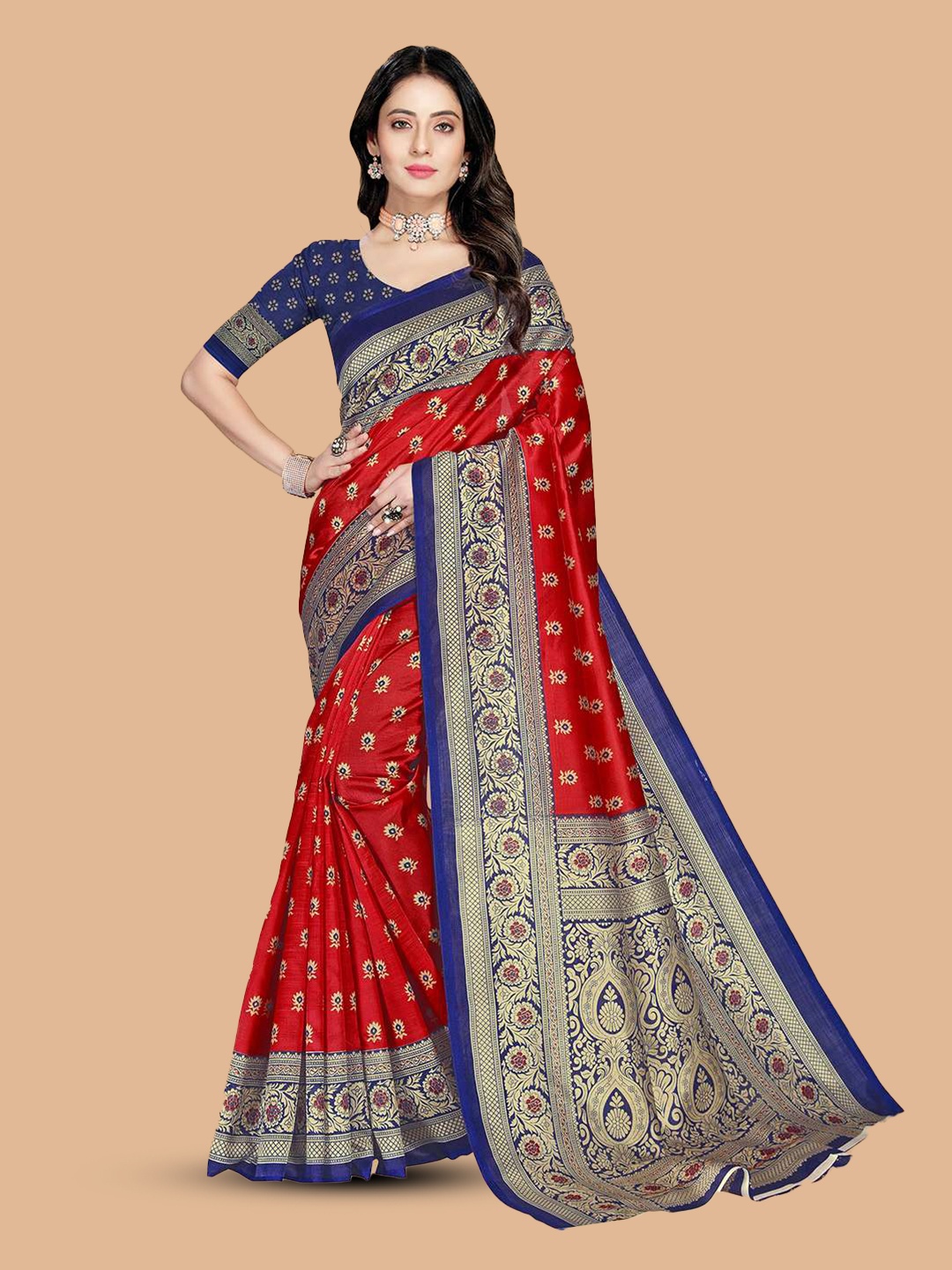 

Mitera Ethnic Motifs Printed Saree, Red