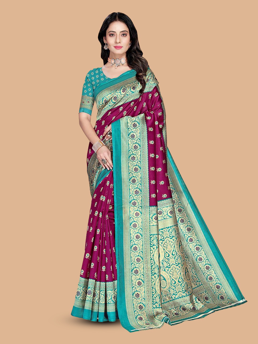 

Mitera Ethnic Motifs Woven Design Saree, Purple