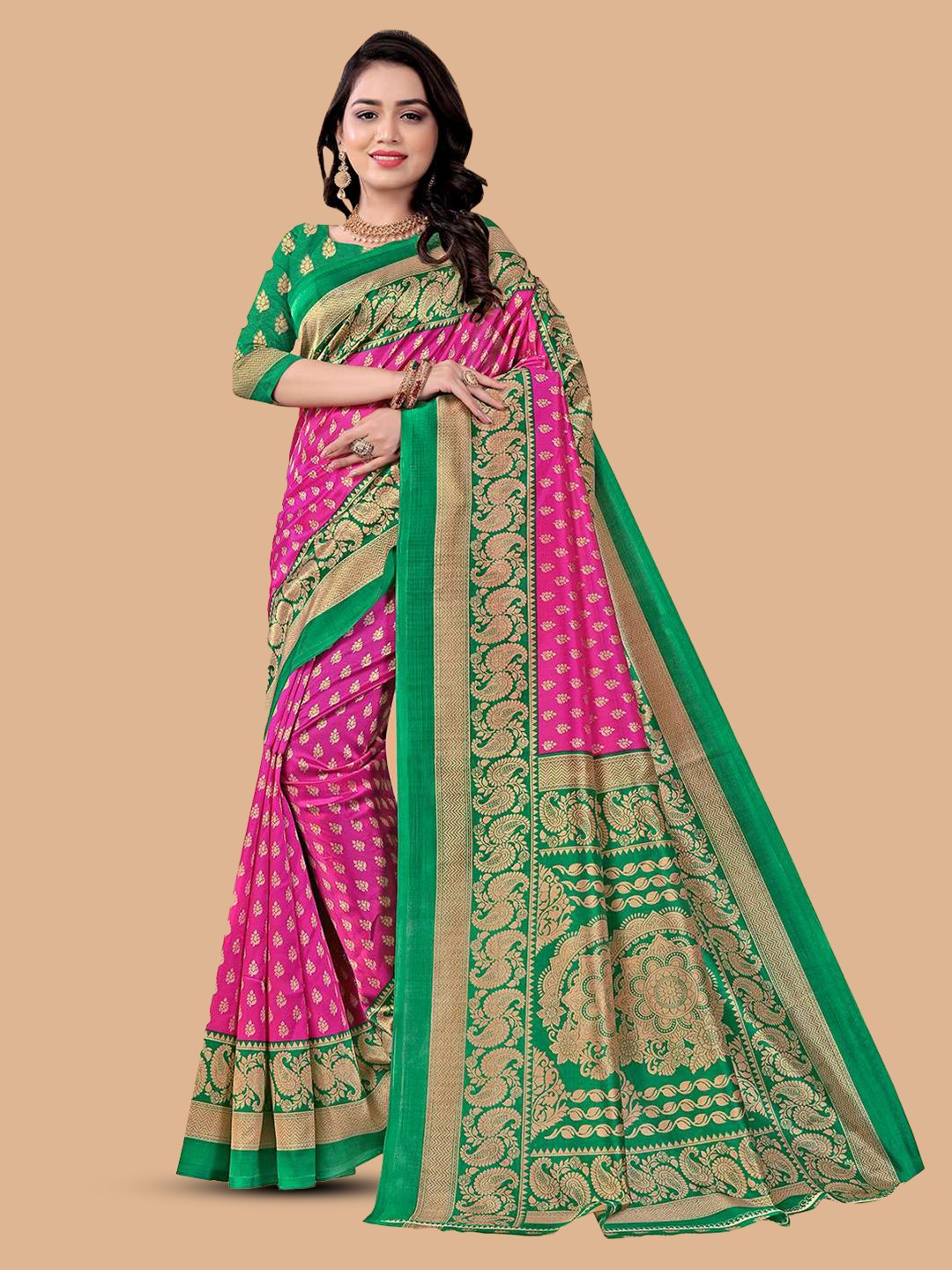 

Mitera Pink Floral Printed Saree