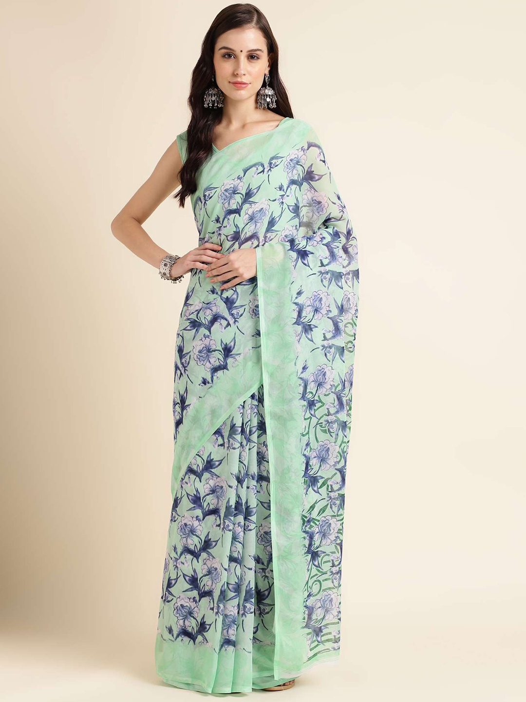 

Mitera Sea Green Floral Printed Pure Georgette Saree