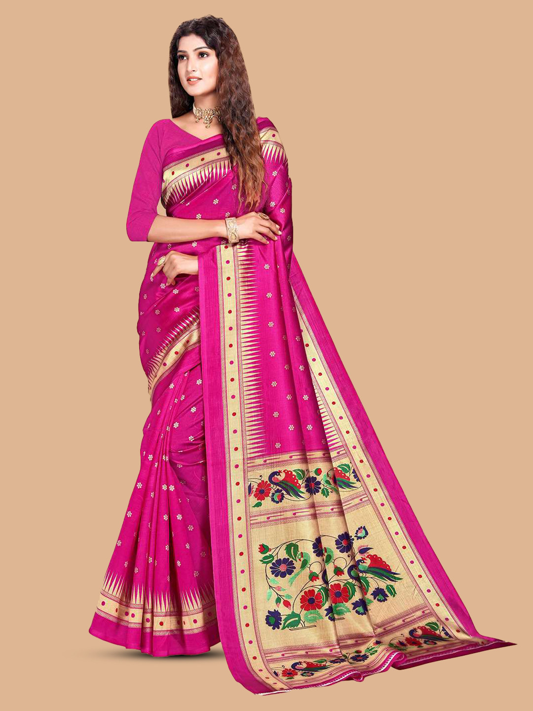 

Mitera Ethnic Motifs Woven Design Saree, Pink