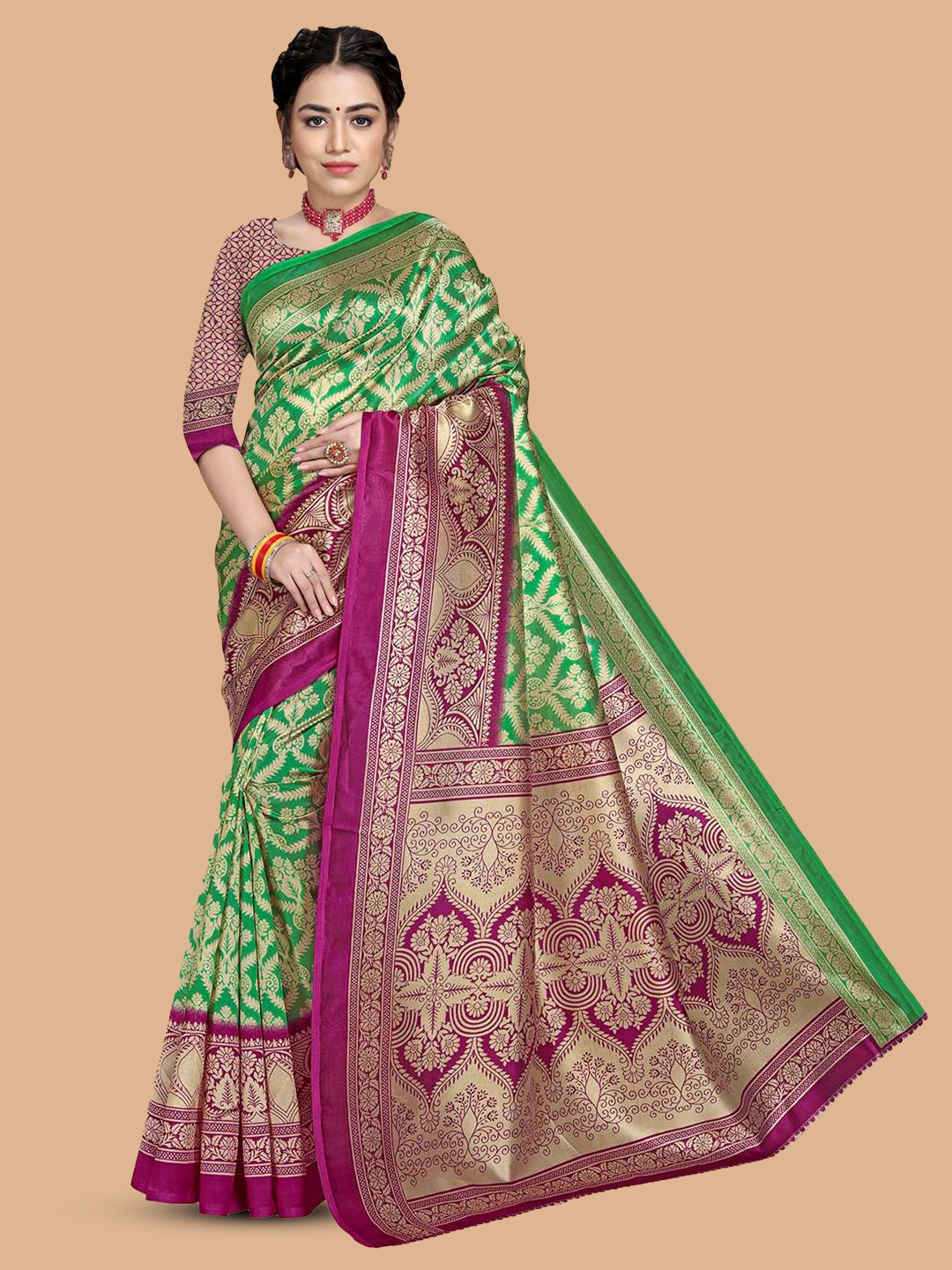 

Mitera Ethnic Motifs Woven Design Saree, Green