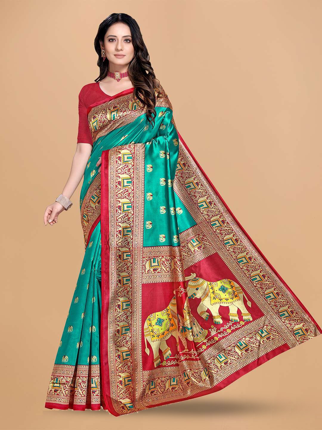 

Mitera Ethnic Motifs Woven Design Saree, Teal