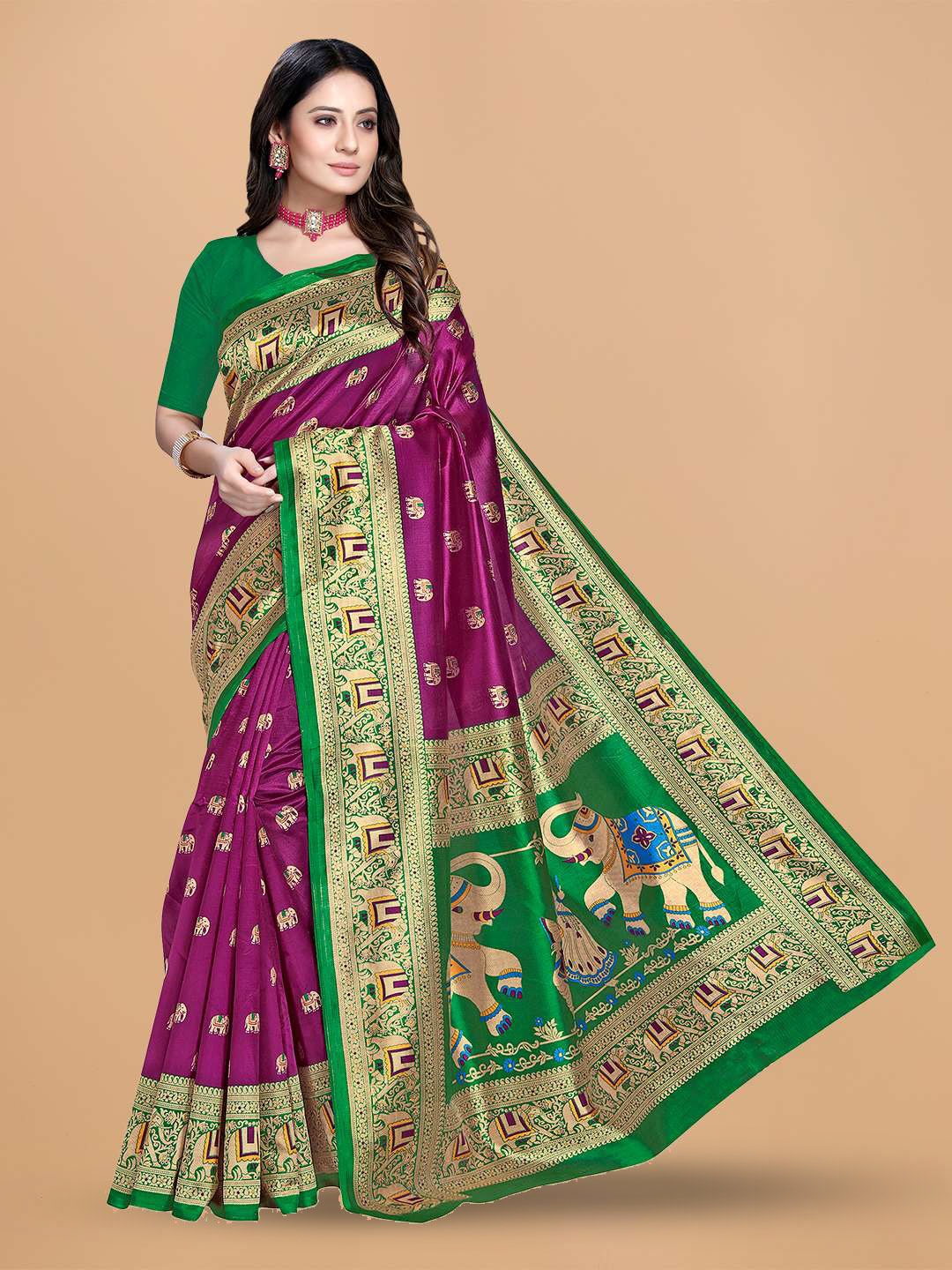 

Mitera Purple Ethnic Motifs Woven Design Saree
