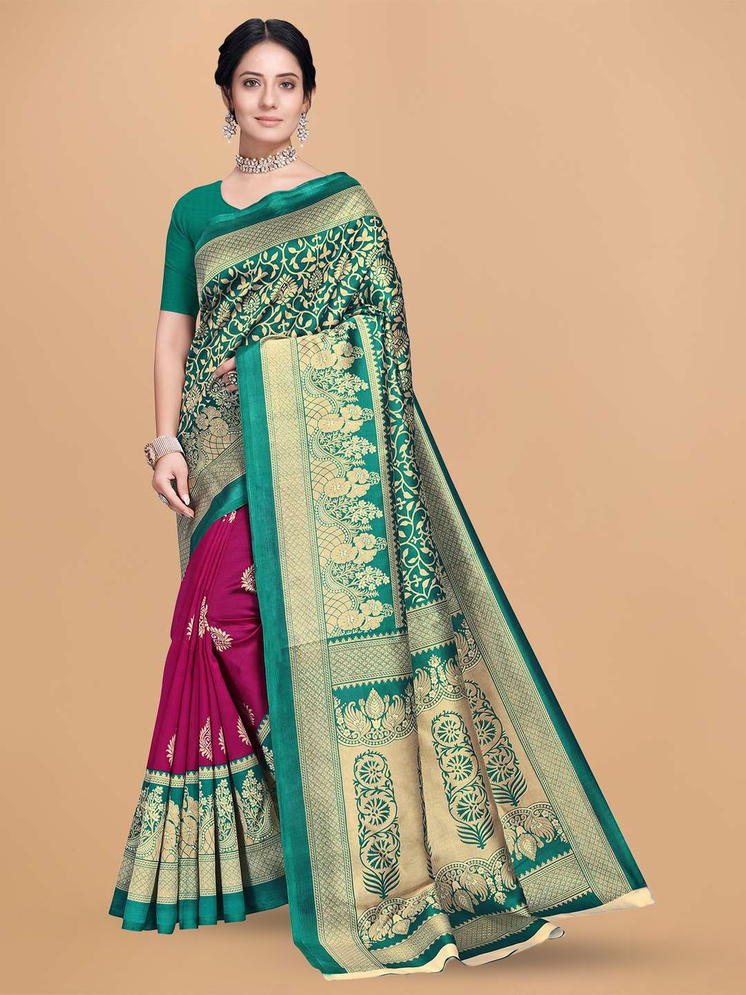 

Mitera Green Floral Printed Saree