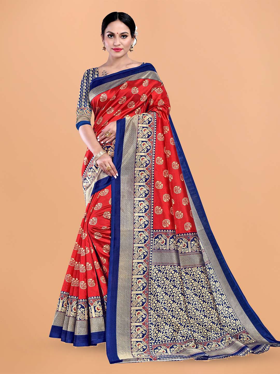 

Mitera Red Floral Printed Saree