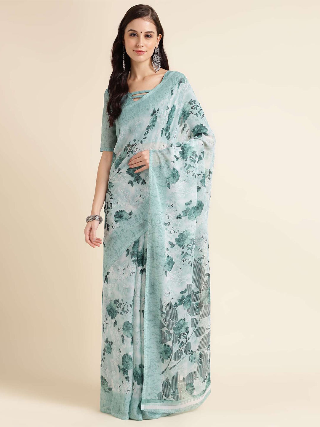

Mitera Sea Green Pure Georgette Designer Saree
