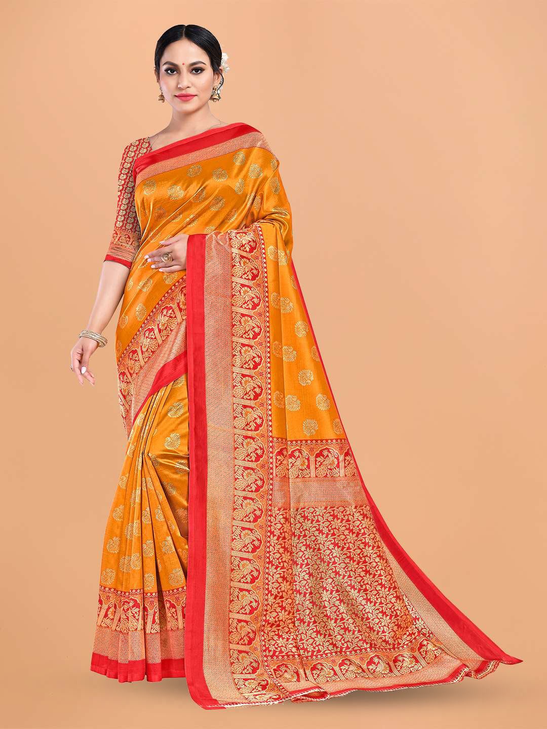 

Mitera Yellow Ethnic Motifs Woven Design Saree