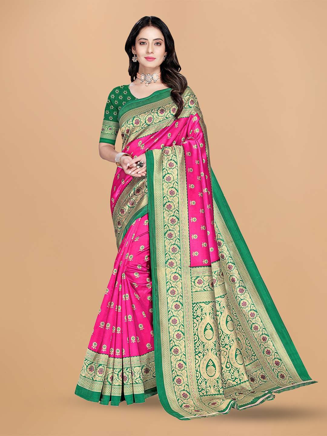 

Mitera Ethnic Motifs Woven Design Saree, Pink