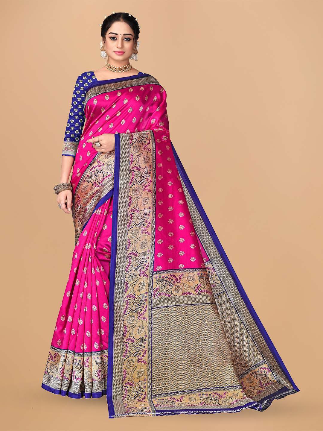 

Mitera Pink Ethnic Motifs Printed Saree