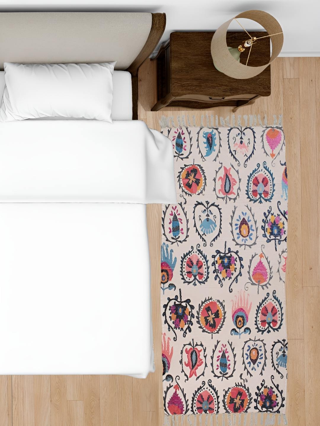 

HOMADORN Pink & Beige Printed Rectangular Dhurrie