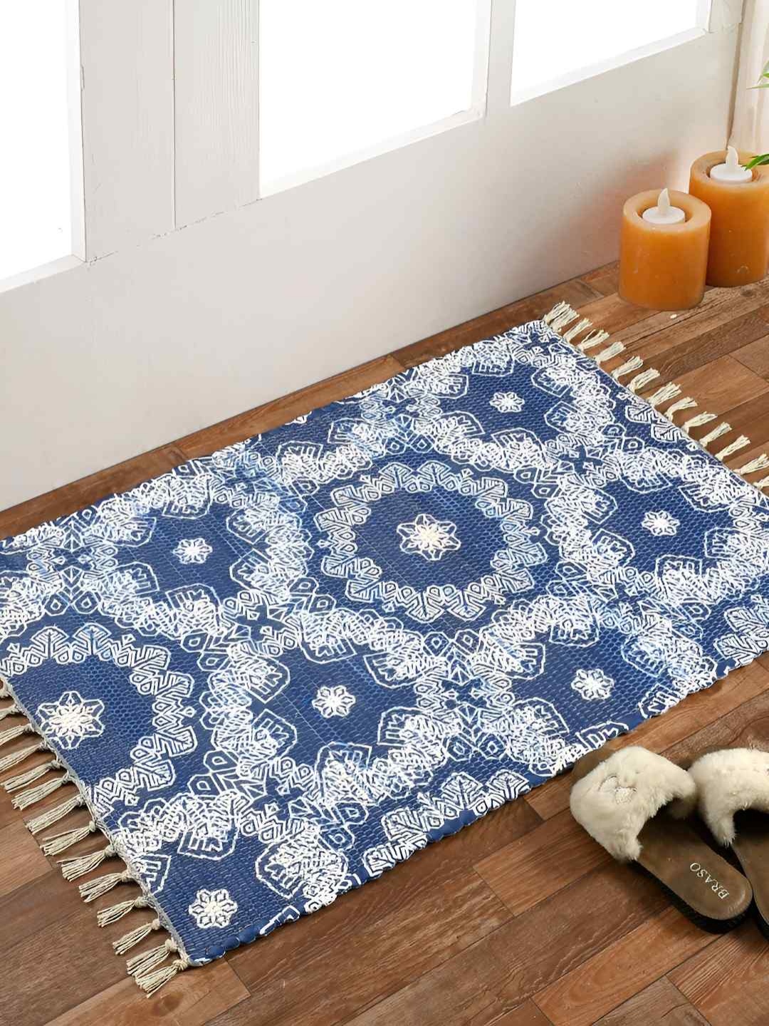 

HOMADORN Blue Printed Ethnic Motifs Rectangular Dhurrie