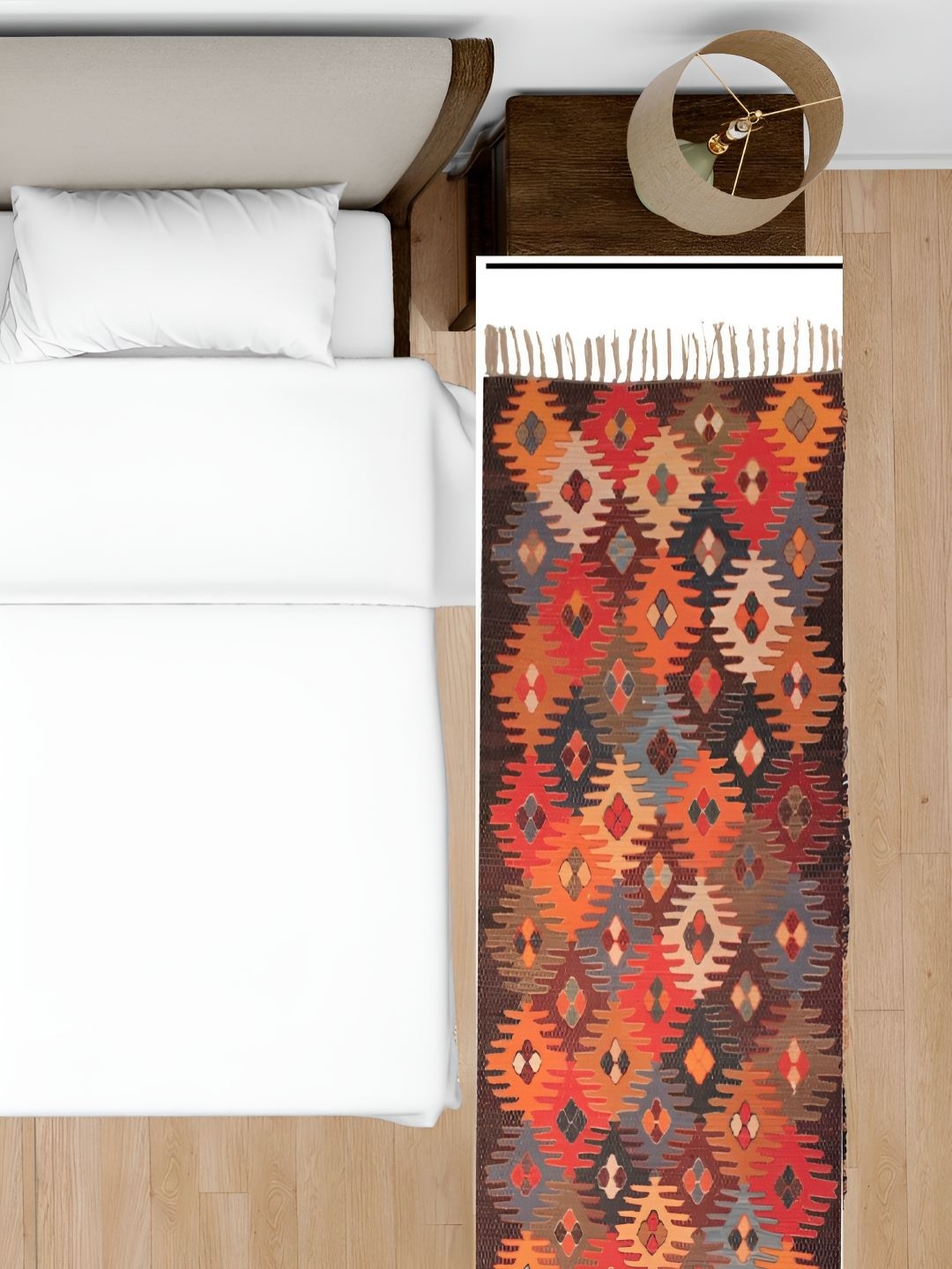 

HOMADORN Orange& Blue Rectangular Ethnic Motifs Floor Dhurries