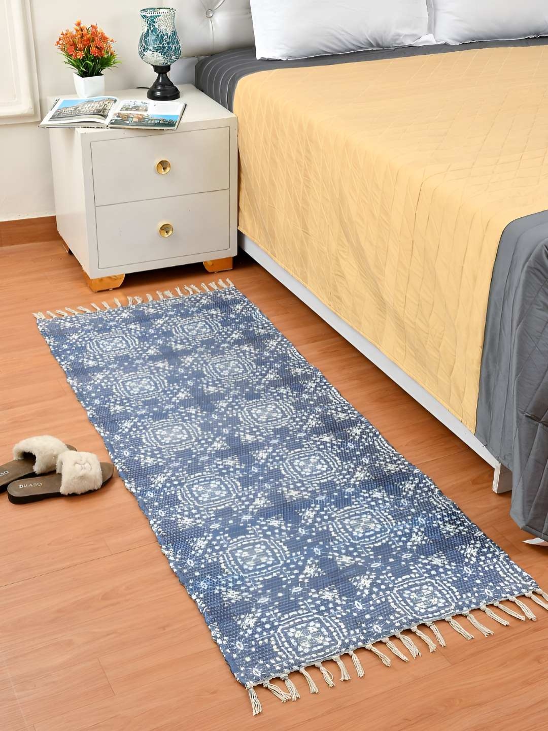 

HOMADORN Blue& White Rectangular Ethnic Motifs Floor Dhurries