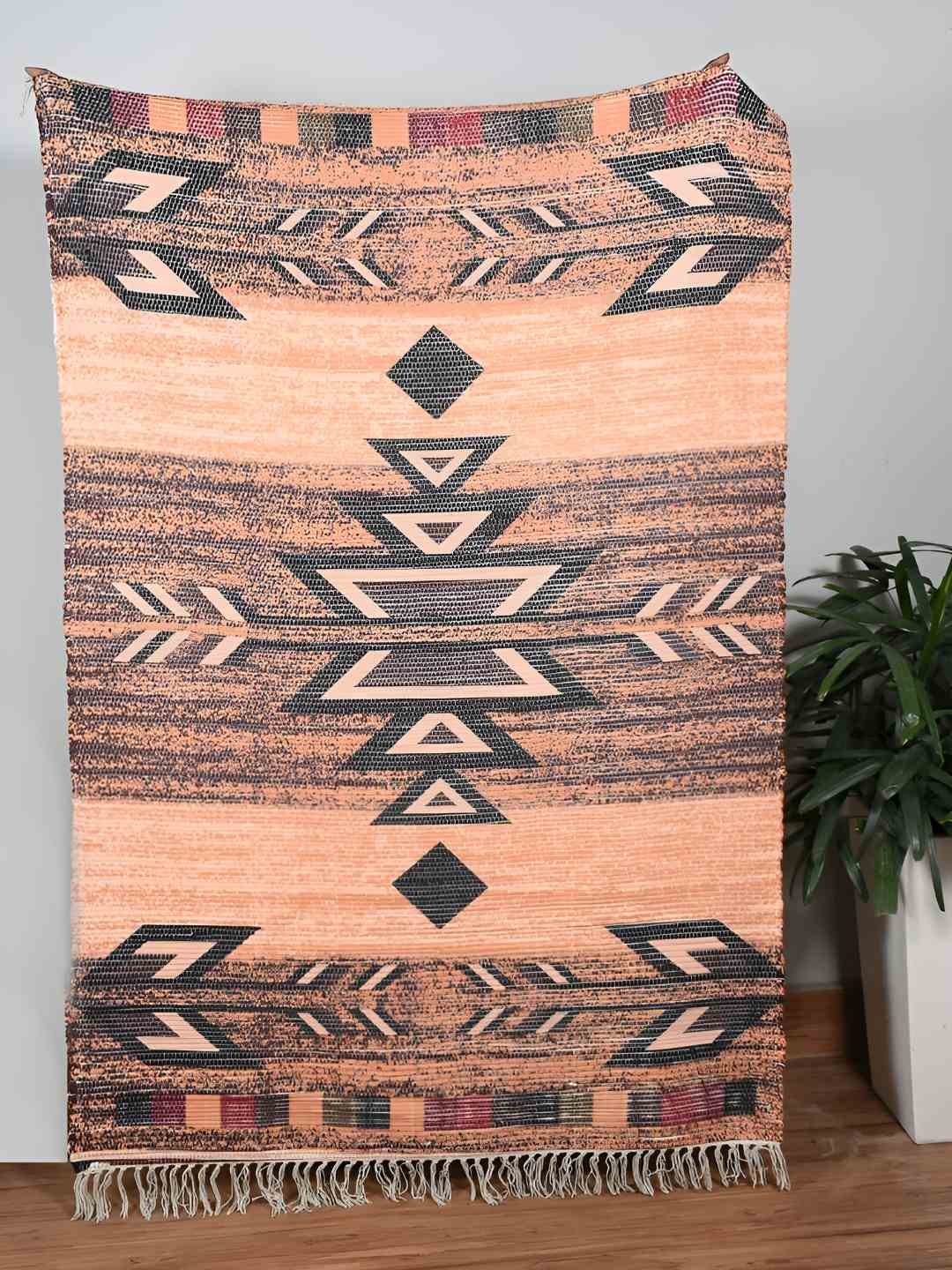 

HOMADORN Brown& Black Rectangular Ethnic Motifs Floor Dhurries