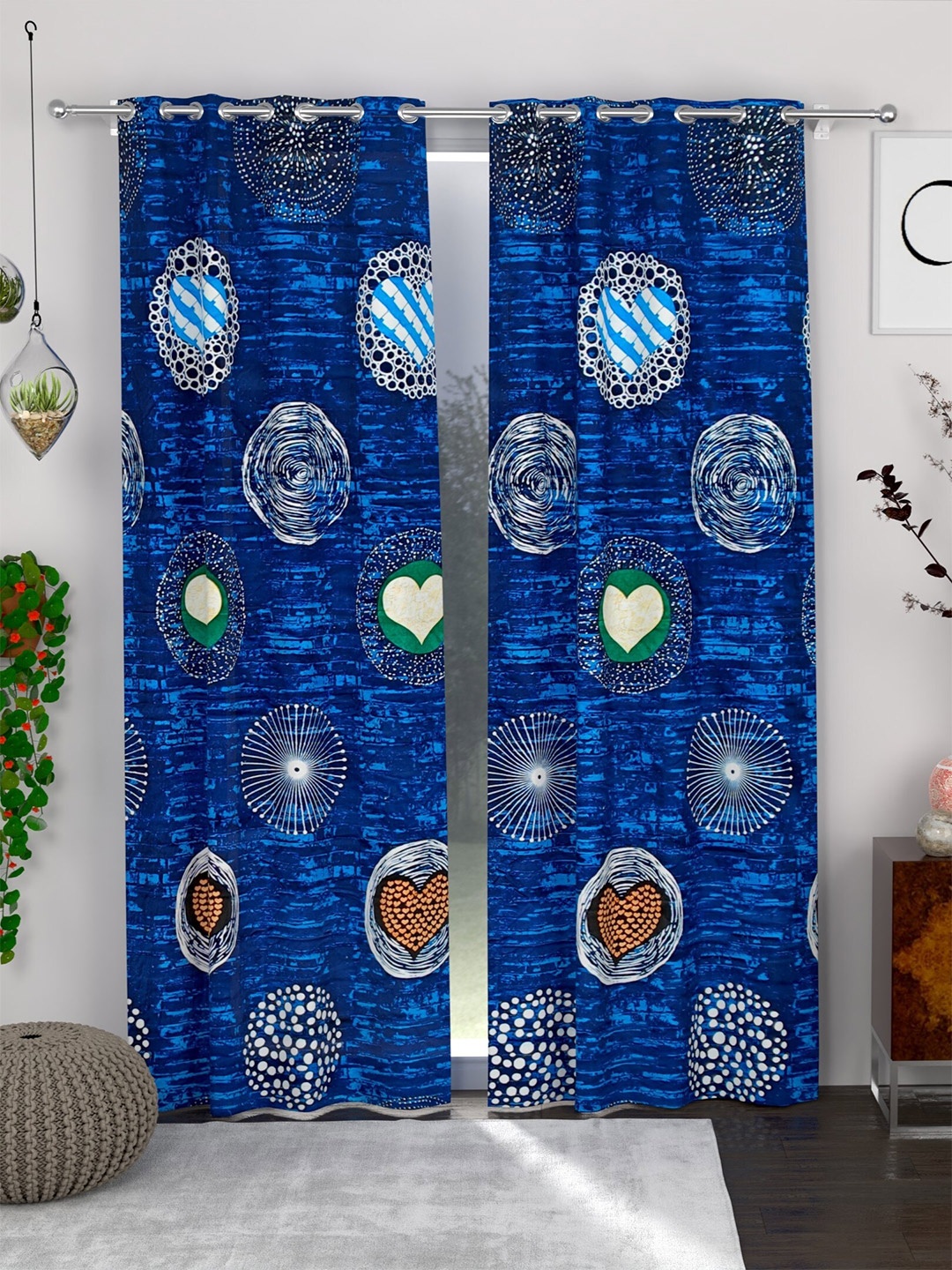 

CG HOMES Blue 2 Pieces Abstract Print Door Curtain