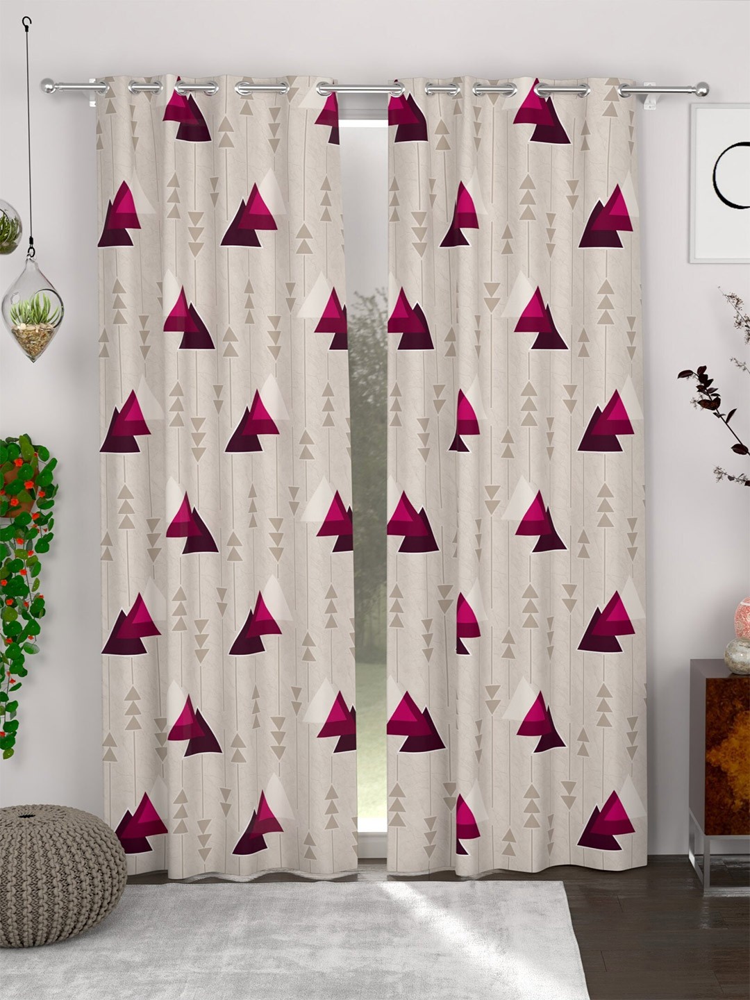 

CG HOMES Grey 2 Pieces Geometric Print Door Curtain