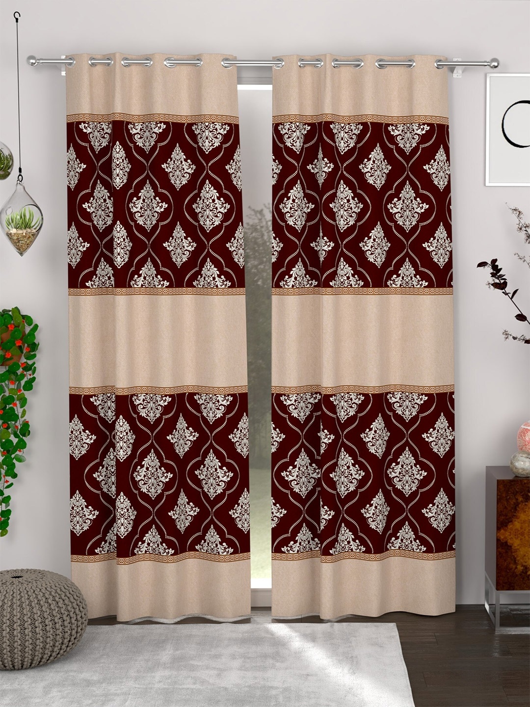 

CG HOMES Beige 2 Pieces Ethnic Print Door Curtain