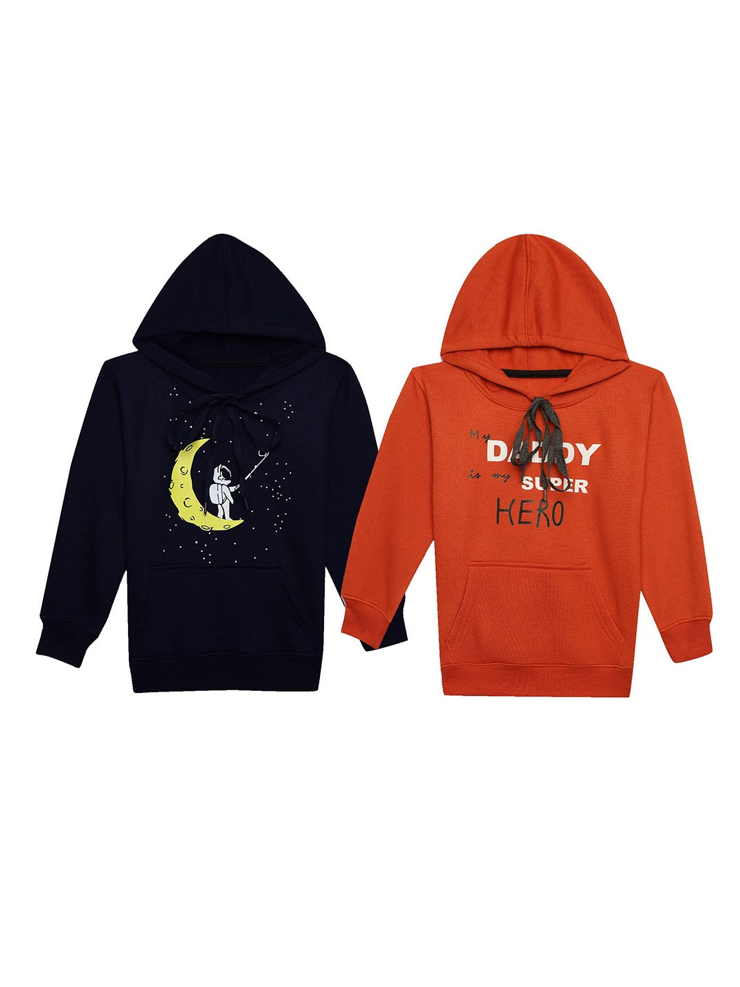 

MACK JONNEY Kids Pack of 2 Graphic Printed Hooded Fleece Pullover, Navy blue