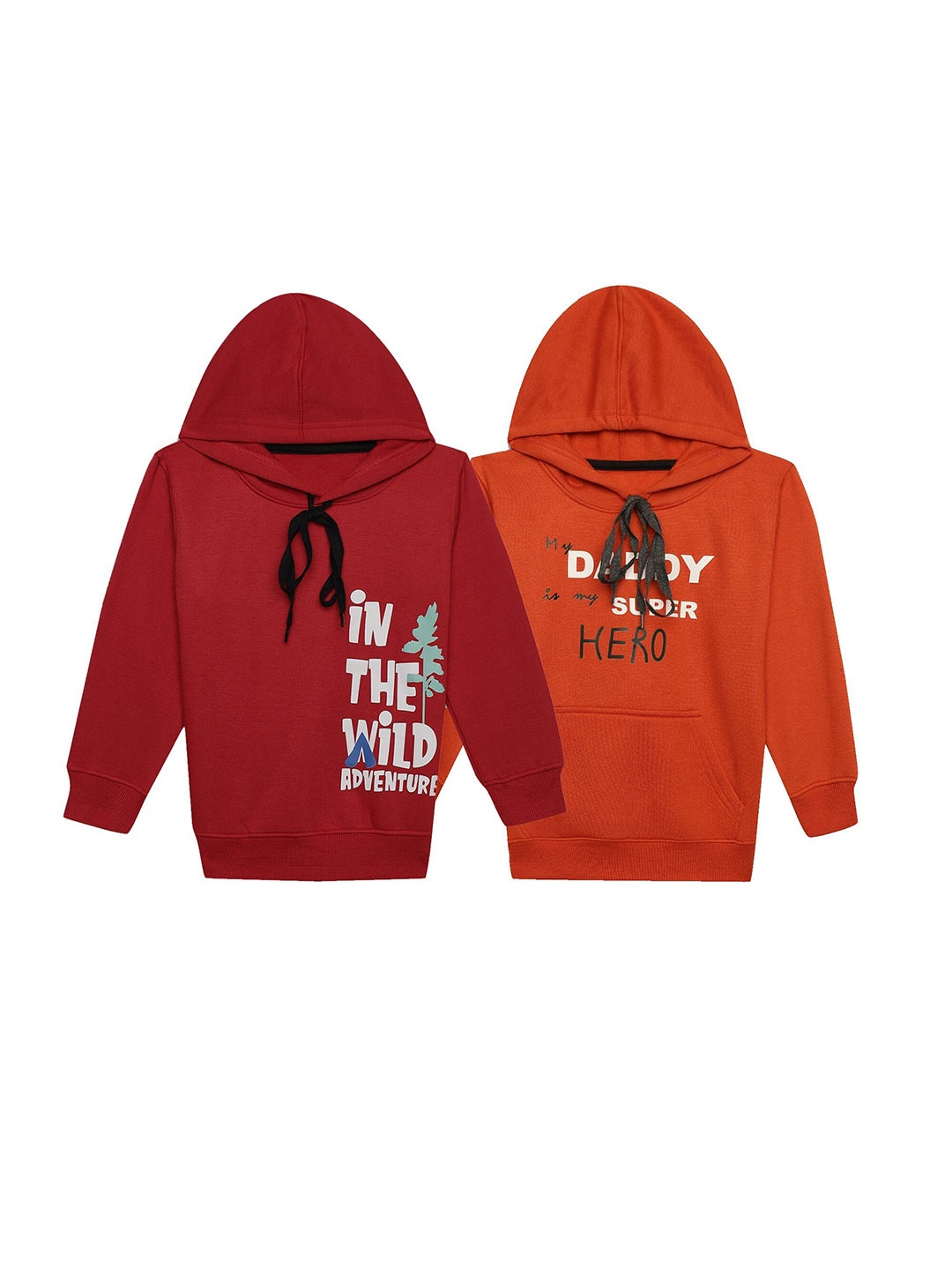 

MACK JONNEY Kids Pack Of 2 Typography Printed Hooded Fleece Sweatshirt, Red