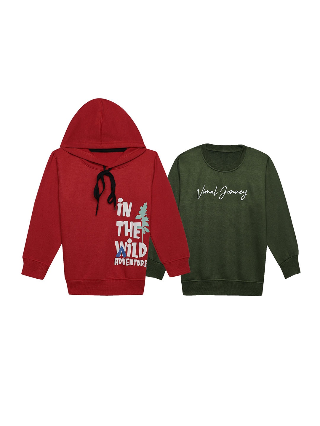 

MACK JONNEY Kids Pack Of 2 Typographic Printed Cotton Fleece Pullover Sweatshirt, Red