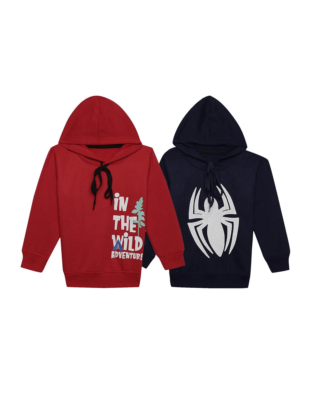 

MACK JONNEY Kids Pack Of 2 Graphic Printed Hooded Fleece Pullover Sweatshirts, Red