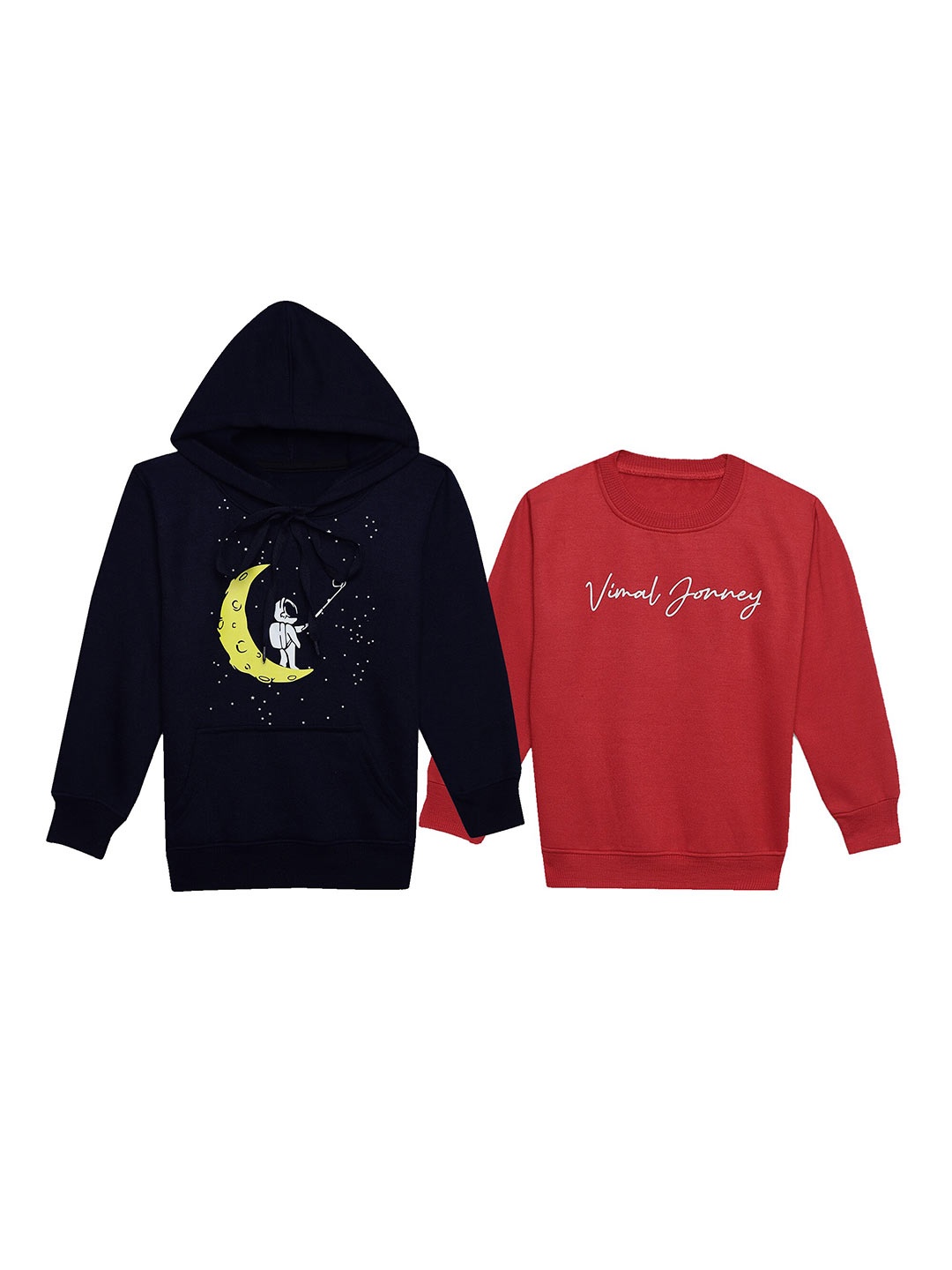 

VIMAL JONNEY Kids Pack Of 2 Printed Hooded Pullover Sweatshirts, Navy blue