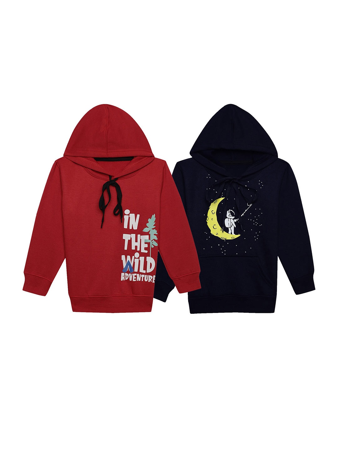 

MACK JONNEY Kids Pack Of 2 Graphic Printed Hooded Fleece Pullover Sweatshirts, Red