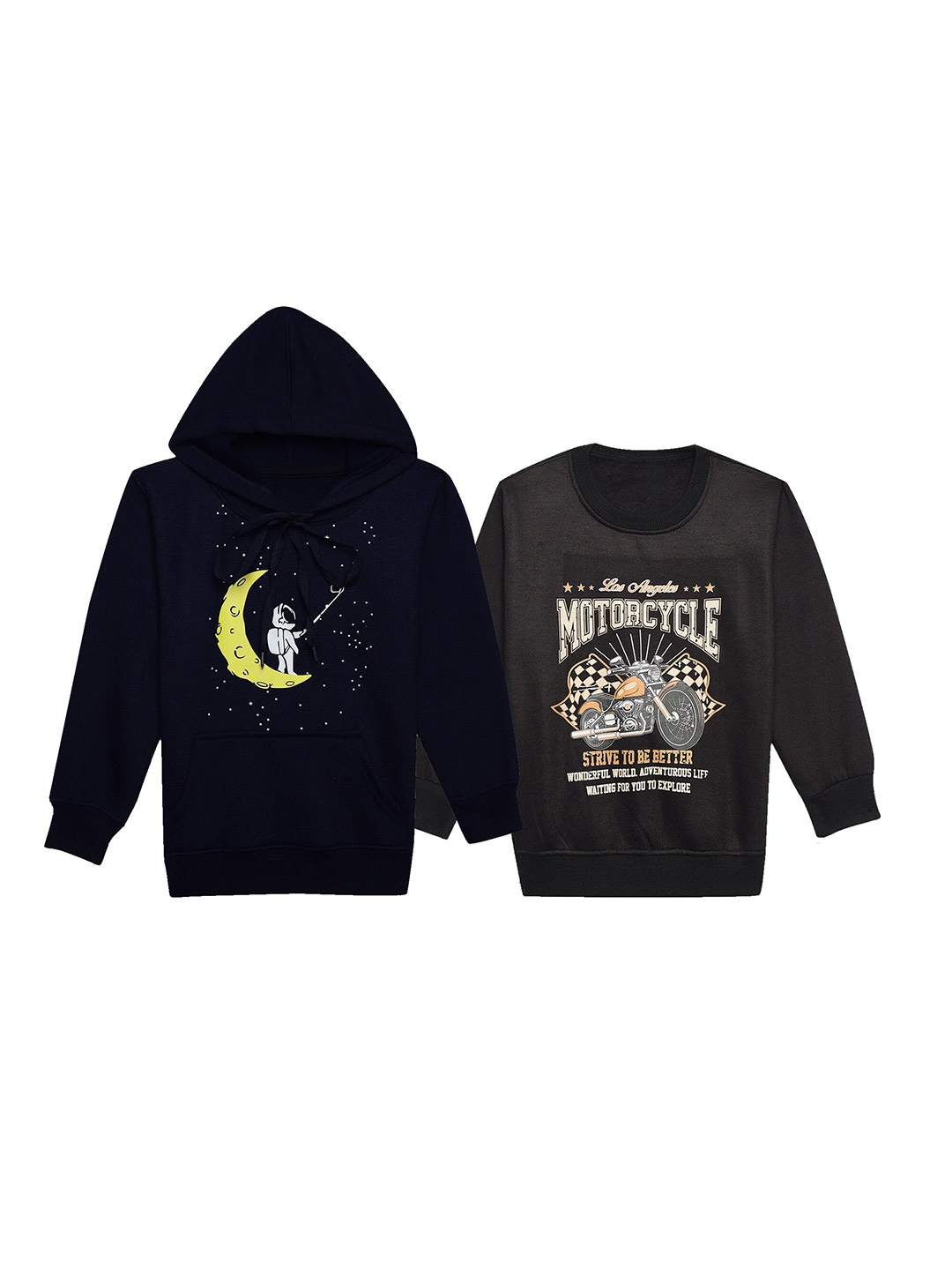 

MACK JONNEY Kids Pack Of 2 Printed Fleece Pullover Sweatshirts, Black
