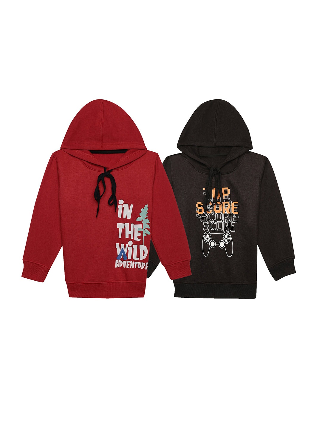 

MACK JONNEY Kids Pack of 2 Printed Typography Hooded Fleece Pullover, Red