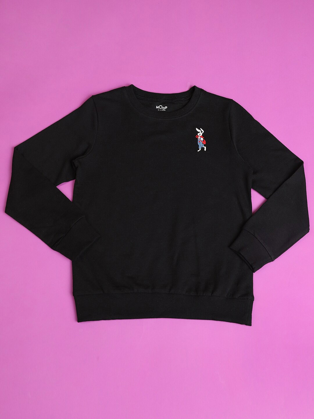 

Hoop Girls Graphic Embroidered Round Neck Pullover Sweatshirt, Black