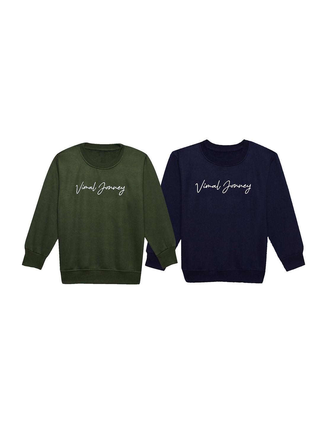 

VIMAL JONNEY Kids Pack Of 2 Printed Round Neck Fleece Pullover Sweatshirt, Olive