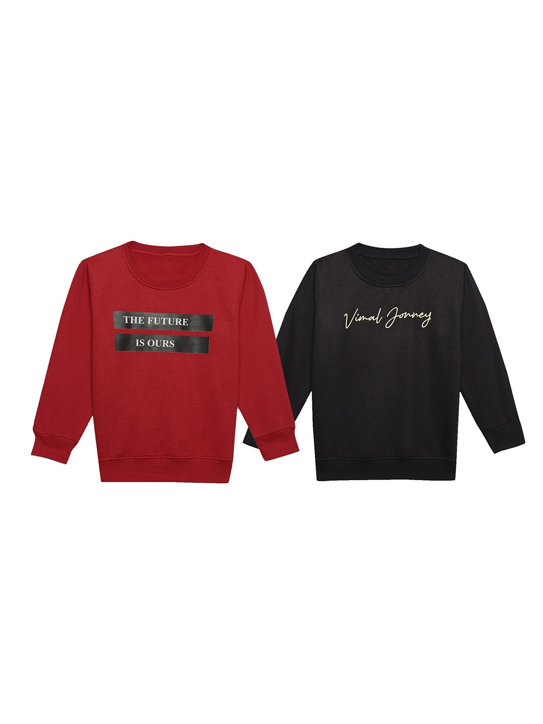 

VIMAL JONNEY Unisex Kids Pack Of 2 Typography Printed Fleece Sweatshirt, Red