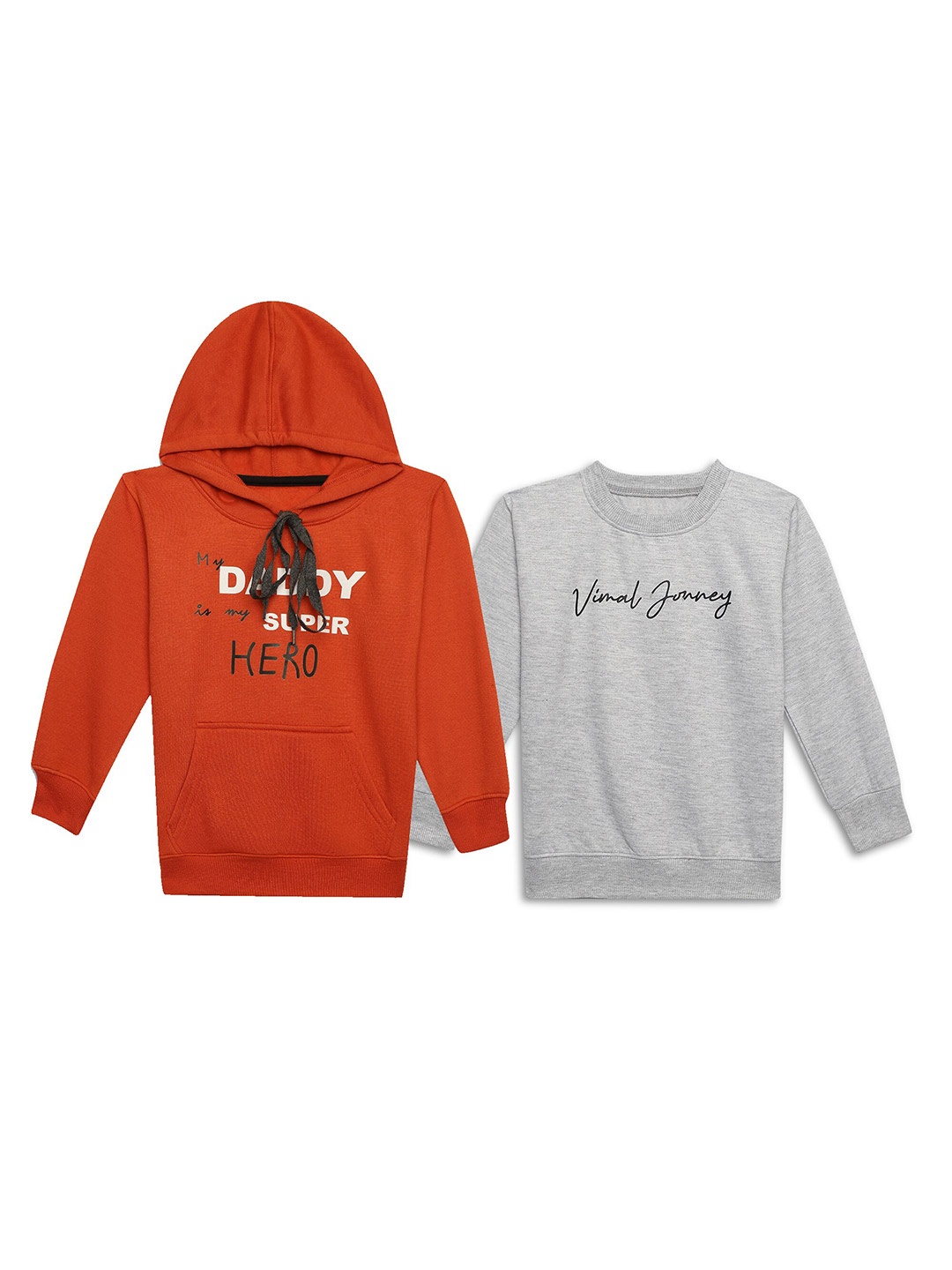 

MACK JONNEY Kids Pack Of 2 Printed Hooded Long Sleeve Cotton Fleece Pullover Sweatshirts, Grey