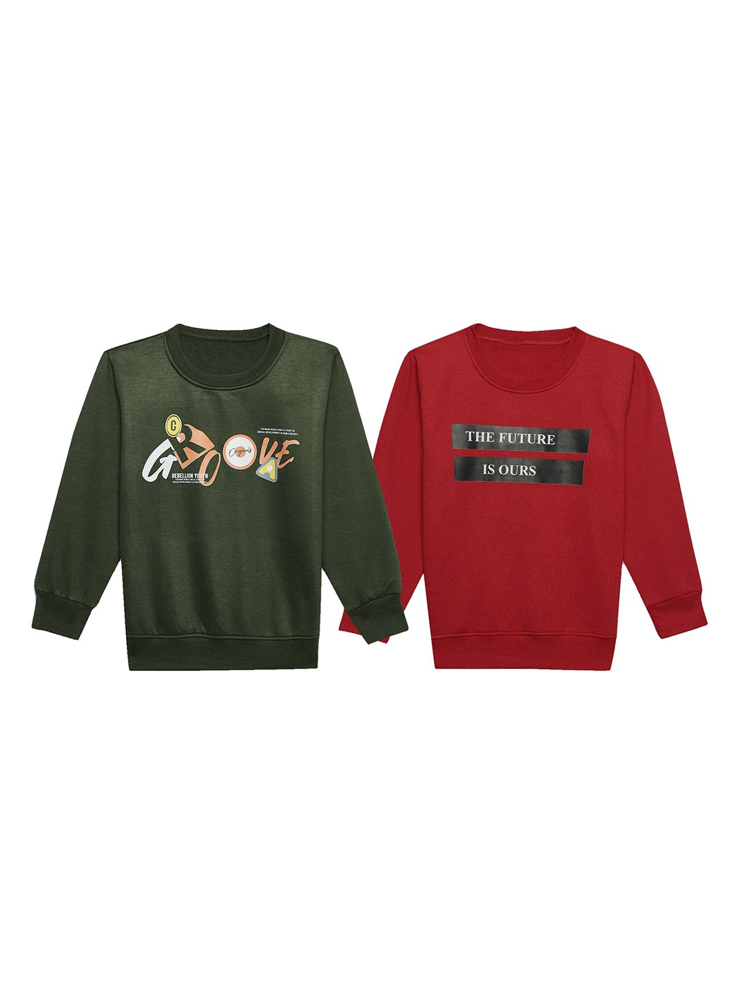 

MACK JONNEY Unisex Kids Pack Of 2 Typography Printed Fleece Sweatshirt, Green