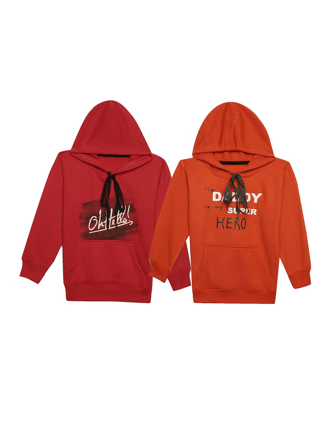 

MACK JONNEY Kids Pack Of 2 Typography Printed Hooded Cotton Fleece Pullover, Red