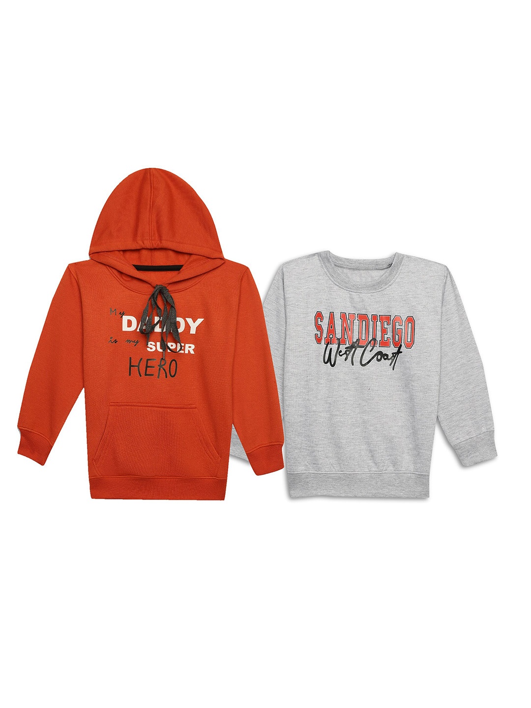 

MACK JONNEY Kids Pack Of 2 Typography Printed Fleece Pullover Sweatshirts, Orange