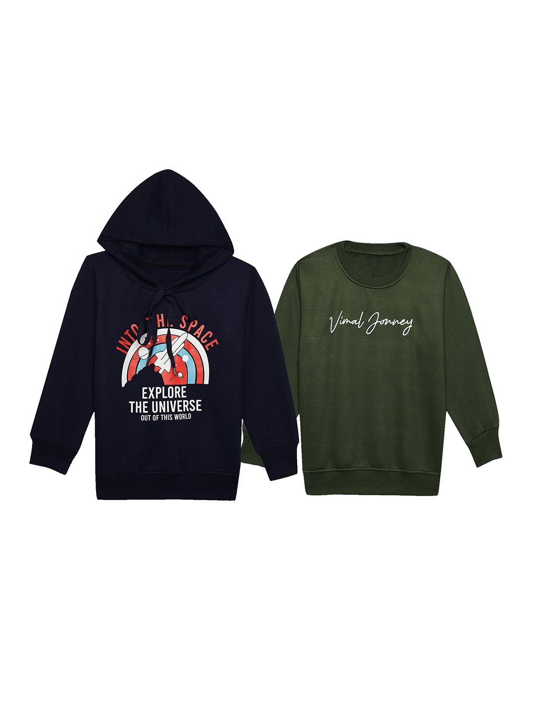 

VIMAL JONNEY Kids Pack of 2 Printed Typography Hooded Fleece Pullover, Navy blue