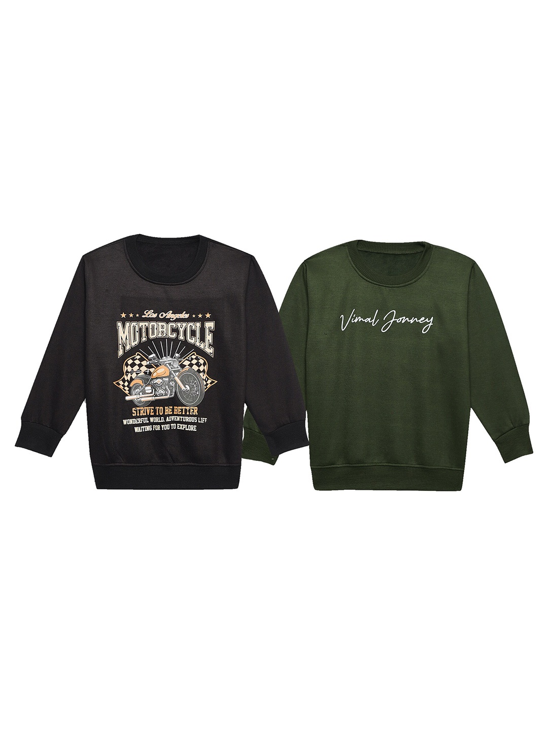 

VIMAL JONNEY Kids Pack Of 2 Typographic Printed Cotton Fleece Pullover Sweatshirt, Green