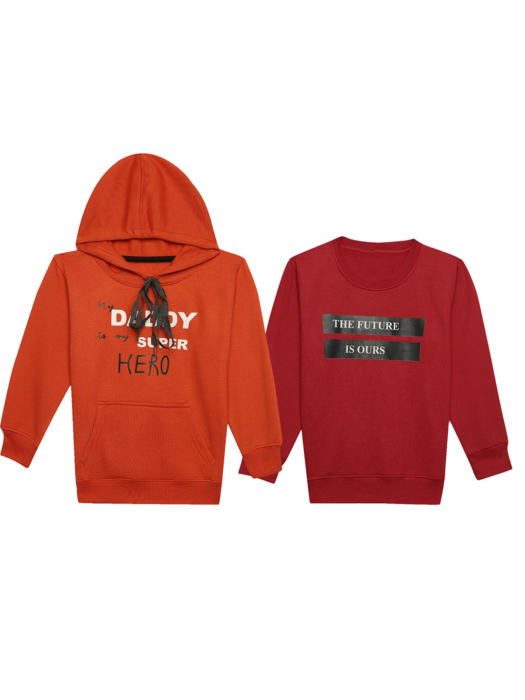 

VIMAL JONNEY Kids Pack Of 2 Typography Printed Hooded Fleece Sweatshirt, Orange