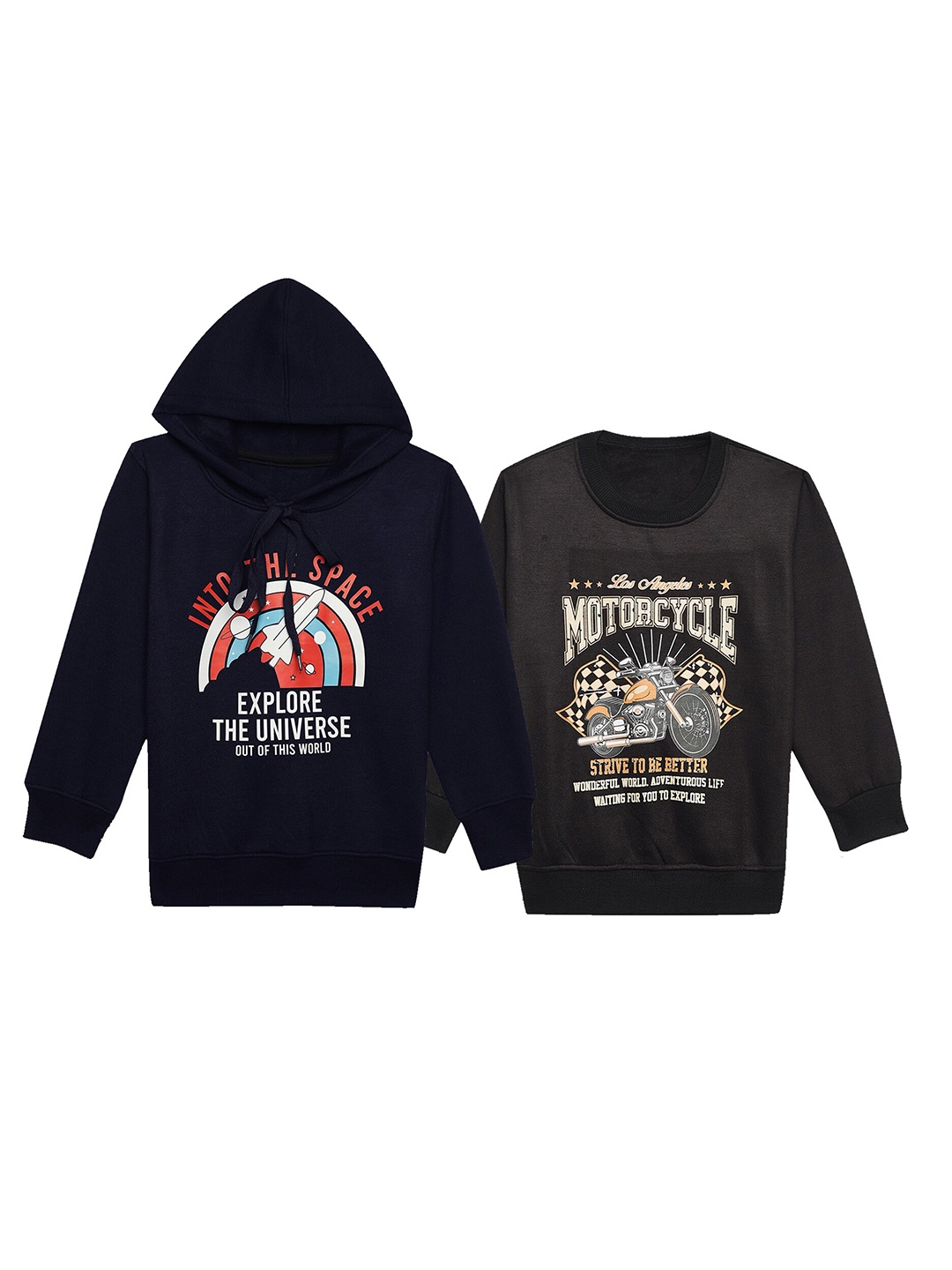 

MACK JONNEY Kids Pack Of 2 Graphic Printed Fleece Pullover Sweatshirt, Navy blue