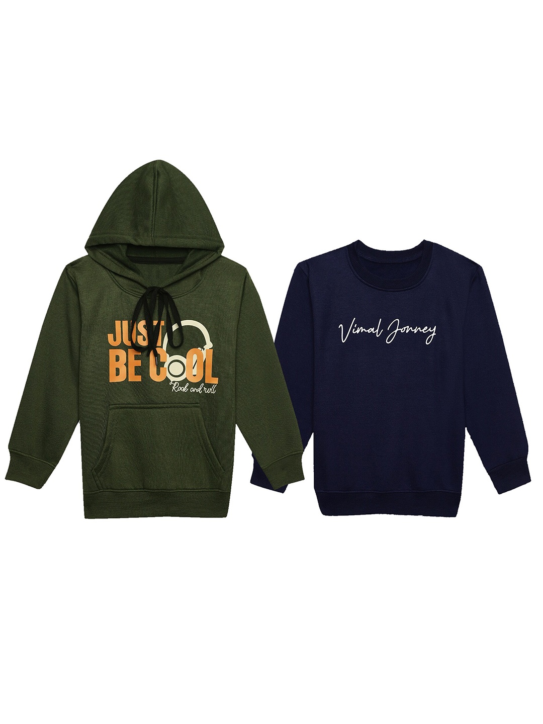 

VIMAL JONNEY Kids Pack Of 2 Printed Round Neck Fleece Pullover Sweatshirt, Olive
