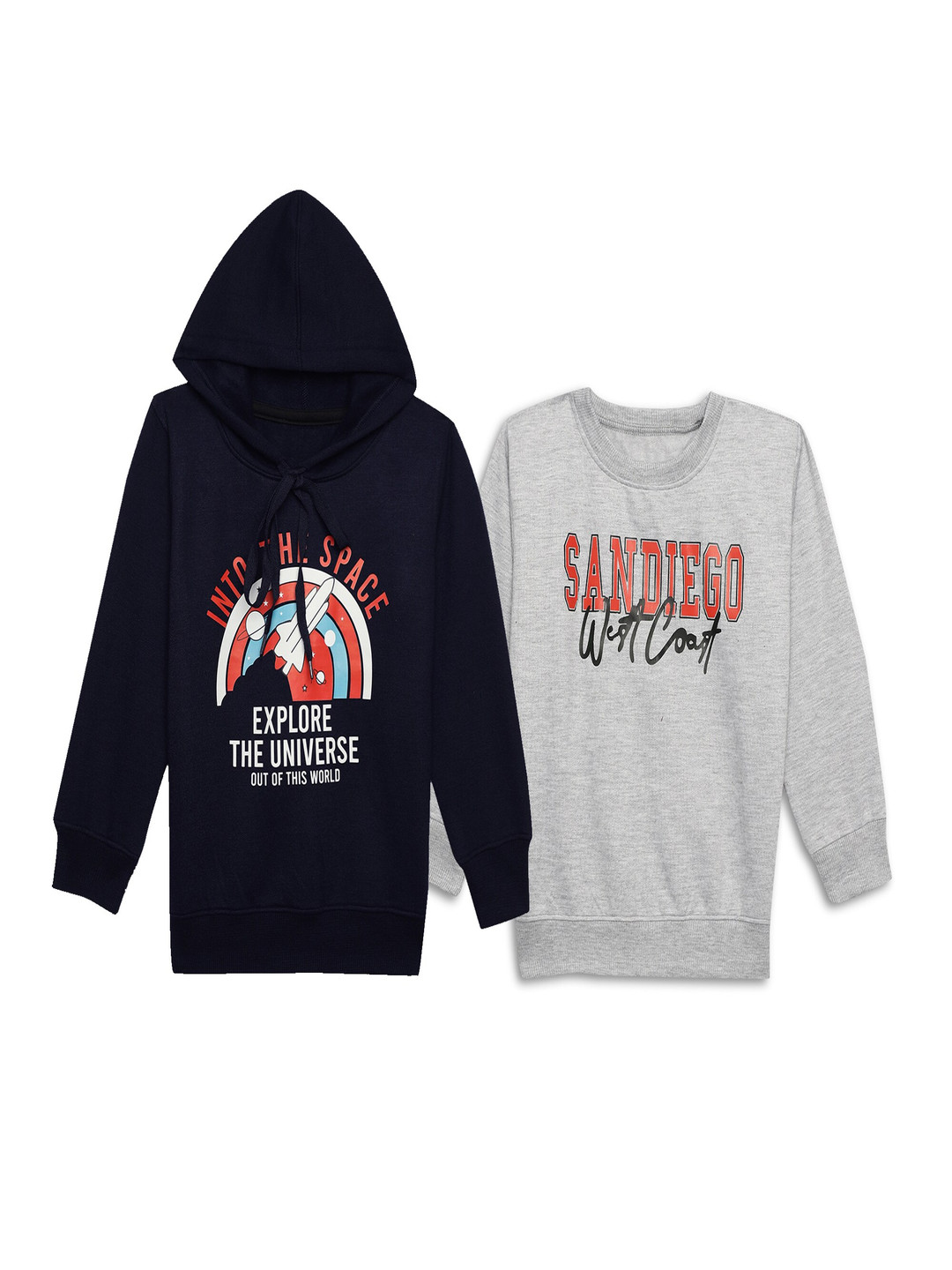 

MACK JONNEY Kids Pack Of 2 Printed Fleece Pullover Sweatshirt, Navy blue