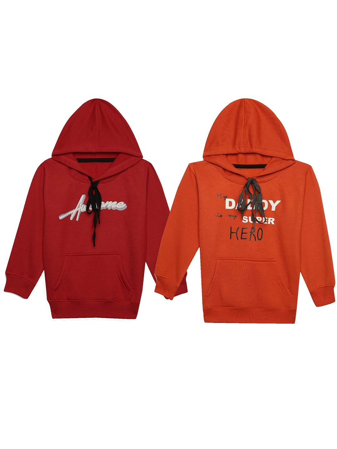 

MACK JONNEY Kids Pack Of 2 Typography Printed Hooded Cotton Fleece Pullover, Red